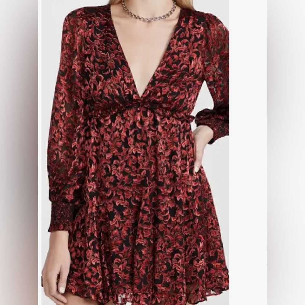 NWOT ALICE + Olivia Briar Floral Blouson Long Sleeve Silk Blend Dress SIZE 2